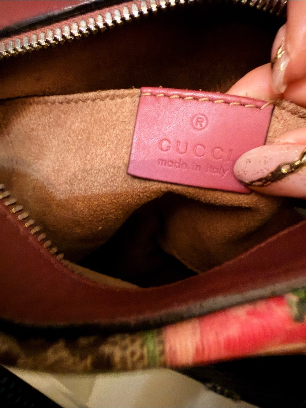 Gucci Beige GG Monogram Crossbody with Pink Floral Print - Picture 12 of 14